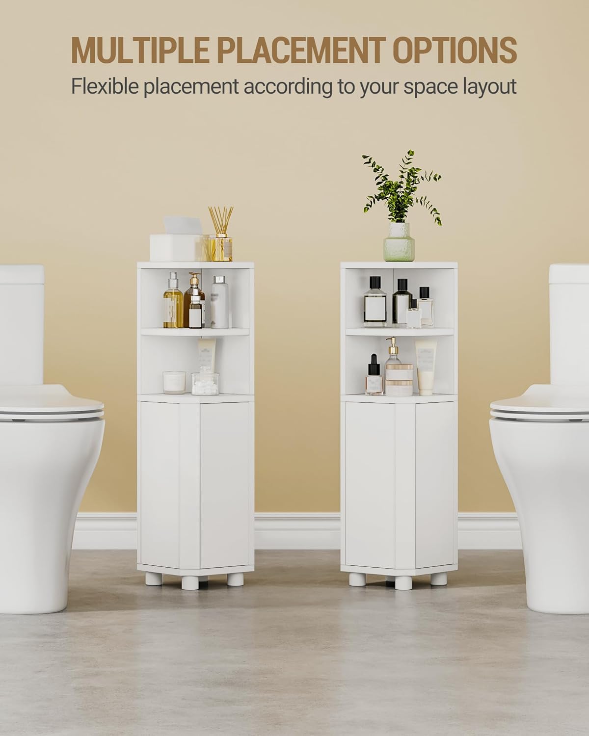Corner Cabinet, Small Bathroom Corner Cabinet with Doors, Narrow Storage Cabinets with Adjustable Shelves, Bathroom Organizers and Storage for Small Space, White BC20003X