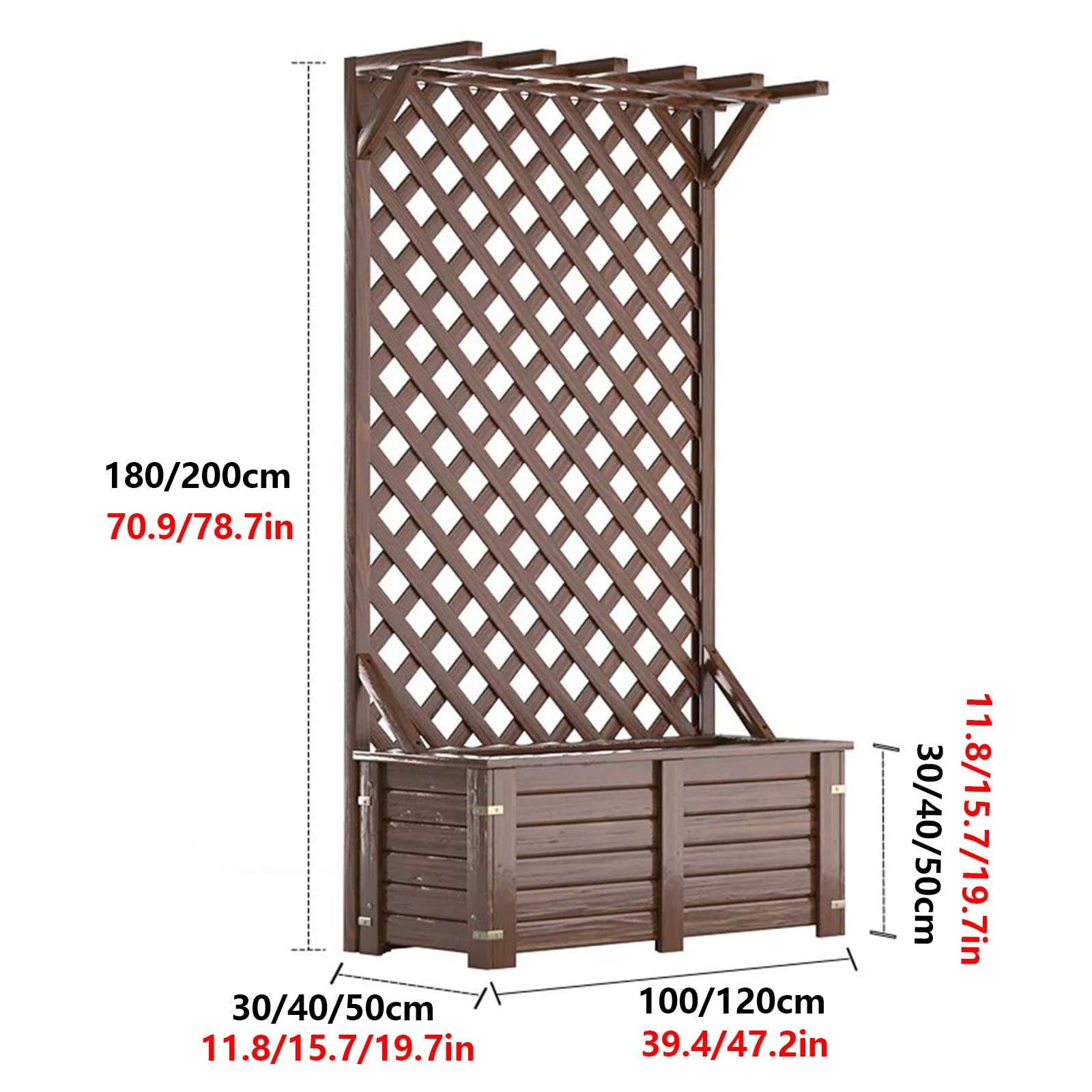 Jardinera Vertical de Celosía de Diamante Con Enrejado, Soporte for Plantas Trepadoras Montado en La Pared de Alta Resistencia, Marco de Madera Maciza Engrosada(39.4x11.8x70.9in,Top)