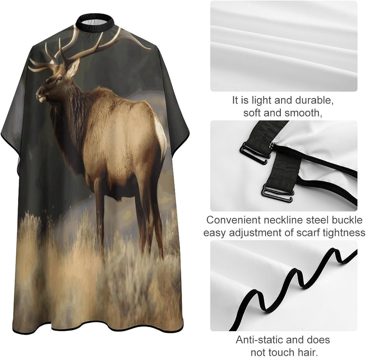 Bull Elk Apron for Women Men,Barber Cape with Adjustable Snap Closure,Hair Cutting Cape,66.9 X 56.7 Inches for Hair Dye, Comb-out, Styling, Shampoo