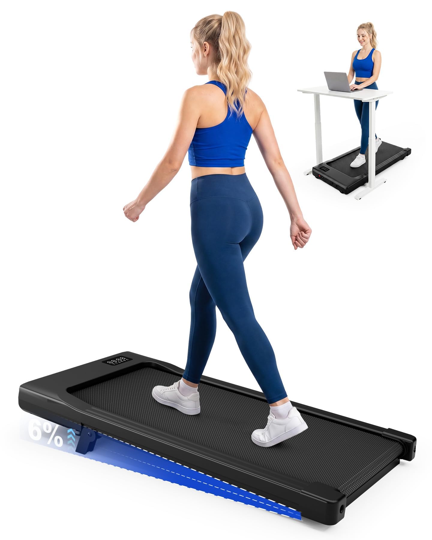 MJWW 6% Incline Walking Pad, Smart AI Under Desk Treadmill for Home | Manual Incline Treadmill with 2.5HP Quiet, 300 LBS Weight Capacity, Remote & APP Control, Compact Portable Treadmill Office