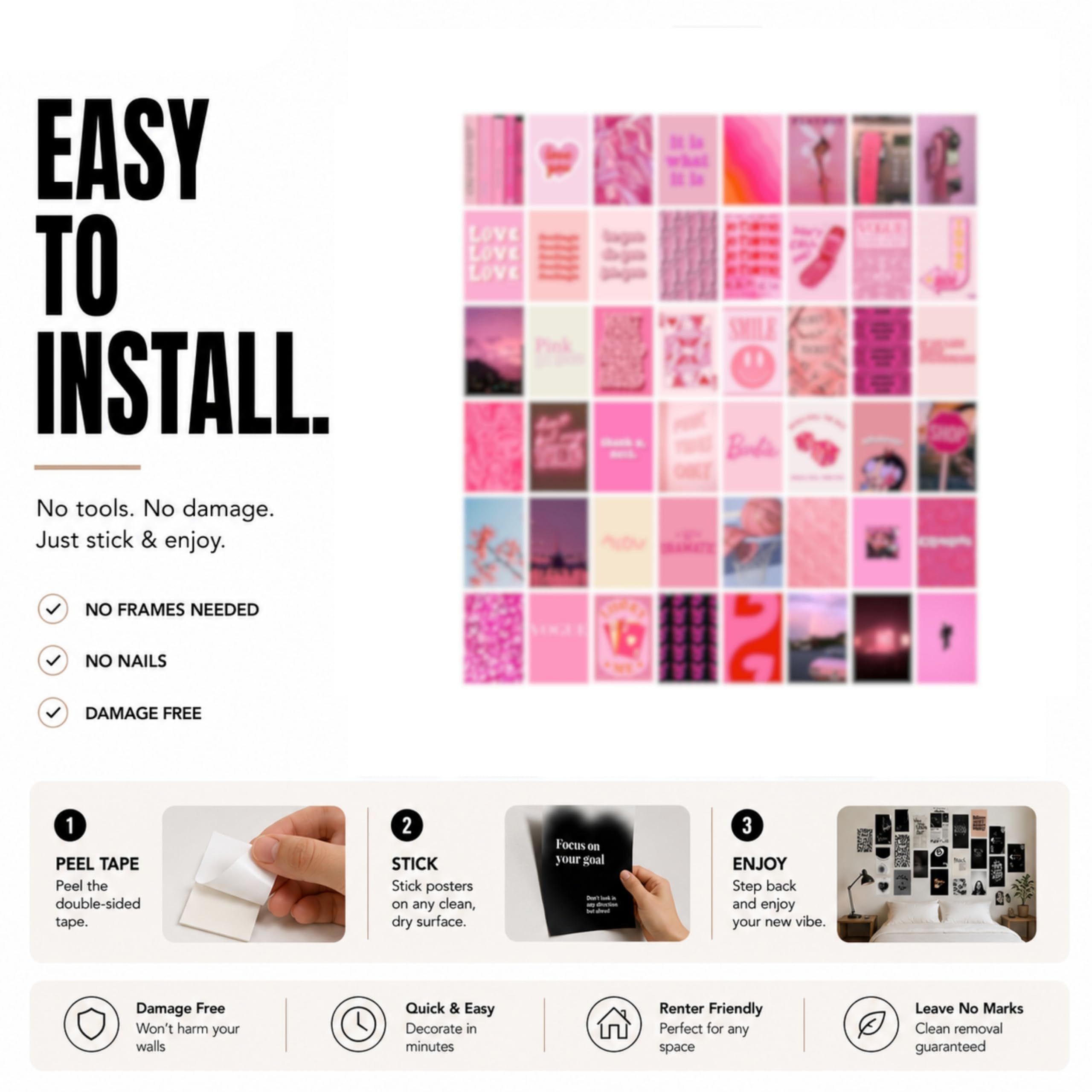 Pink Aesthetic Wall Collage Kit - 50 Posters -5 Pink Aesthetic Wall Collage Kit - 50 Posters -5