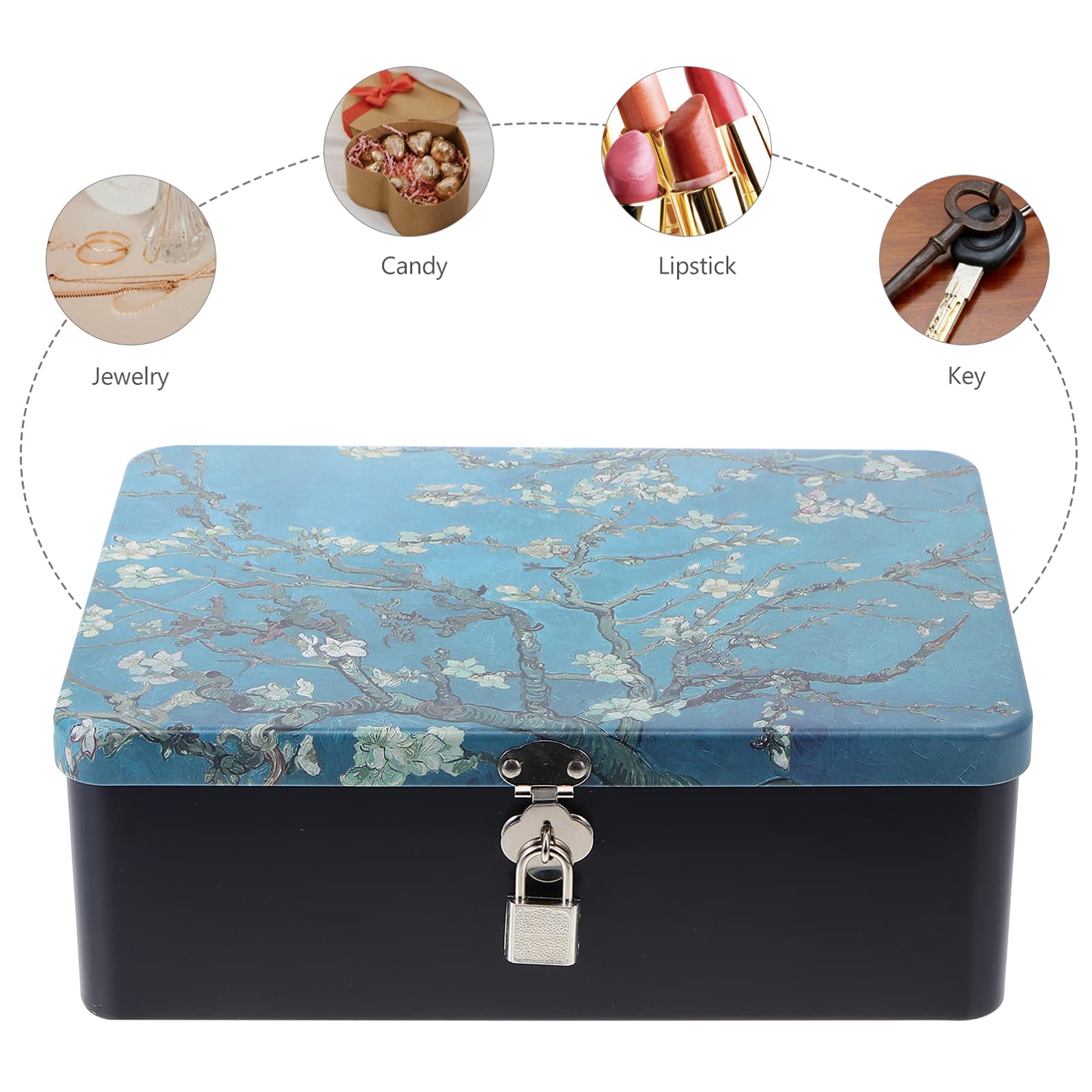 Boîte Rangement Vintage Métal Avec Serrure - Motif étoiles Et Nuit - Pour Bijoux, Souvenirs - Avec Cadenas à Code - 7