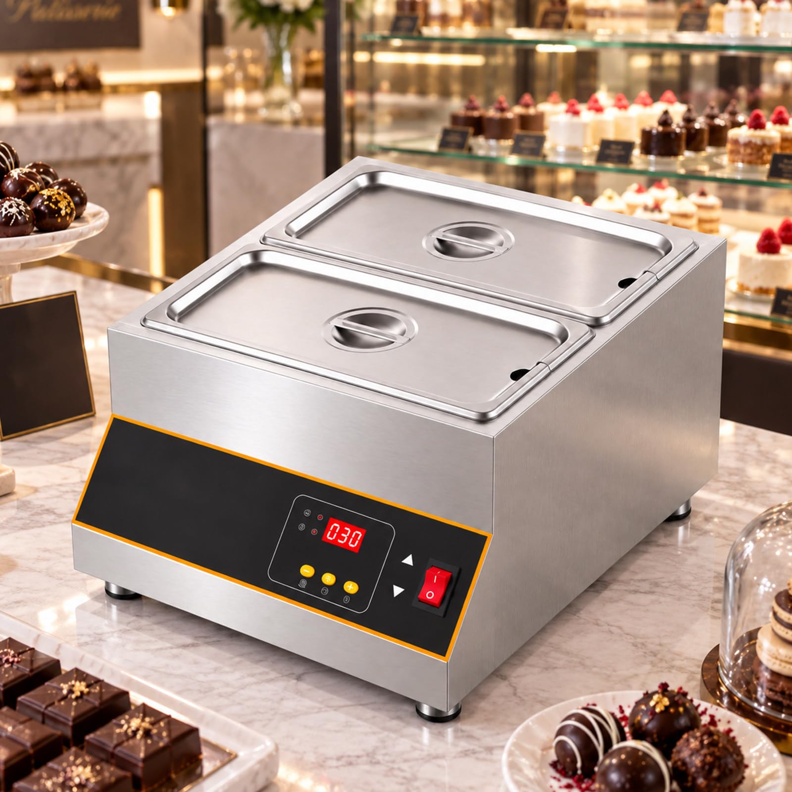 Elettrica Sciogliere Il Cioccolato Macchina per Cioccolata Acciaio Inox 2-Tank