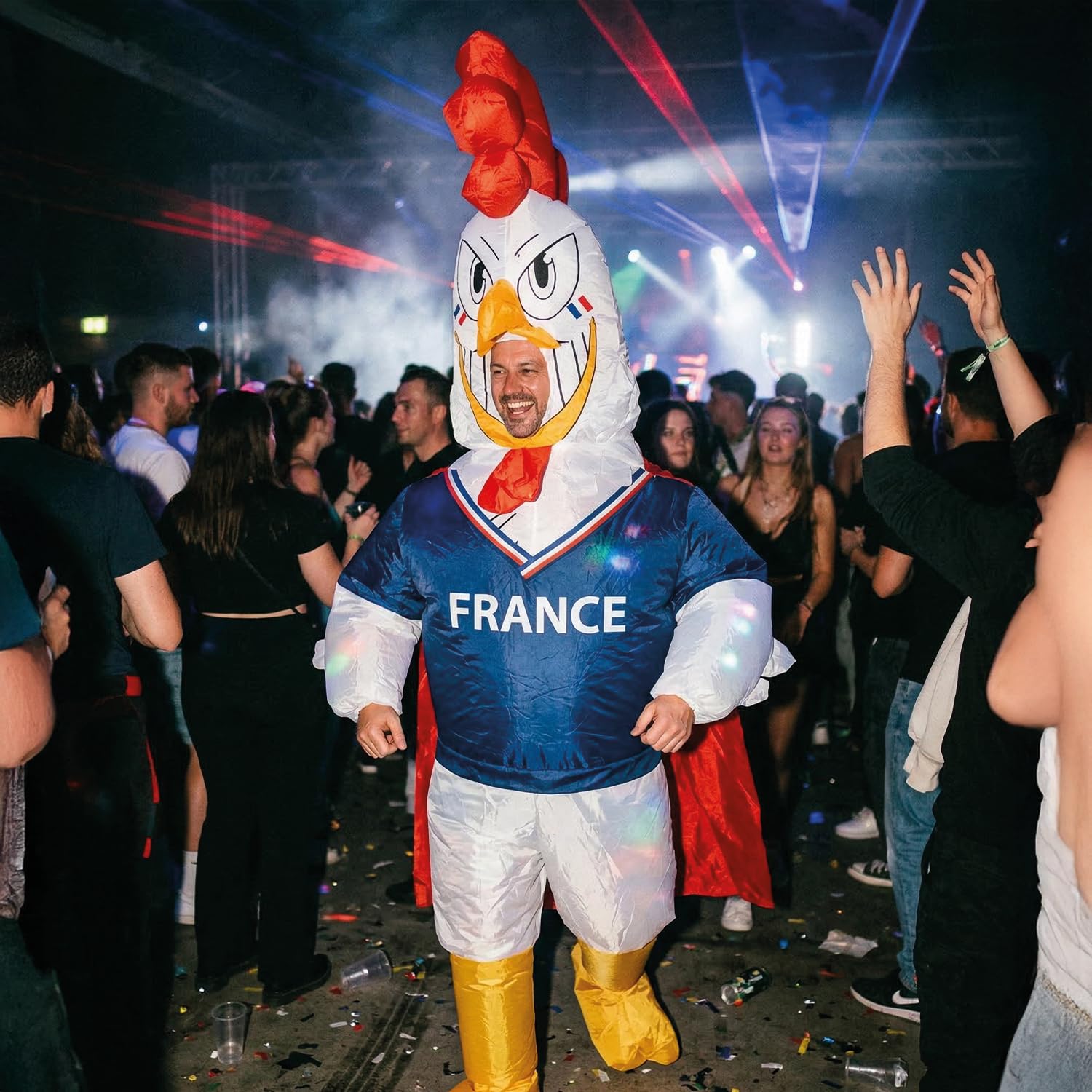 AirSuit® Déguisement Gonflable Supporter Coq Français | Costume Insolite taille Adulte | En Polyester très Résistant - Agréable à Porter | Système de Gonflage Inclus | OriginalCup®