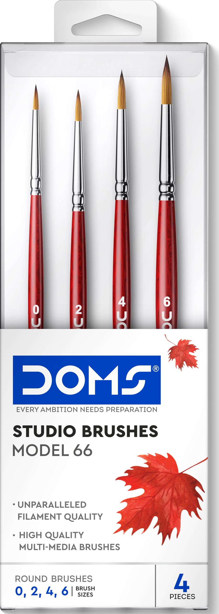 DOMS Studio Round Brushes Set of 4 (No. 0, 2, 4, 6) Unparalleled Filament Multi Media Brushes for Artists & Professionals|-image-6