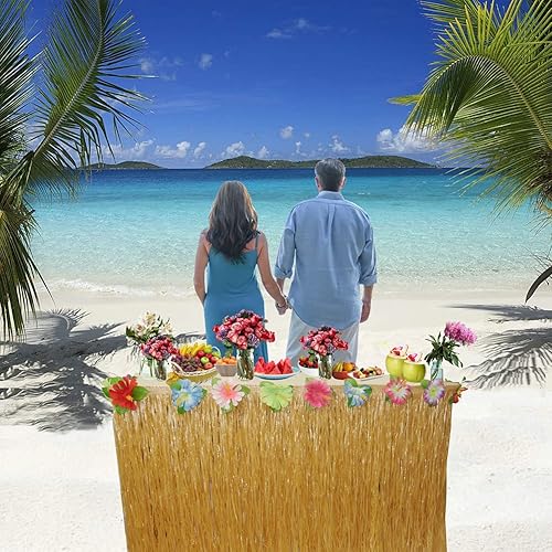 Miniatura 4 de Falda de hierba de mesa para decoración de fiesta hawaiana Hula Luau suministros de decoración de mesa (9 pies) (Festucina x2)