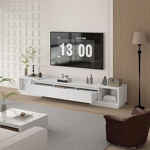 Miniatura 3 de FAMAPY Mesa Consola de TV Extensible Moderna Gabinete de TV con Cajones, Centro de Entretenimiento Contemporáneo Consola de Almacenamiento de Medios