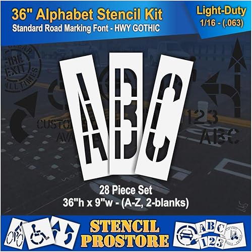 Miniatura 1 de Juego de plantillas para pavimento de 36 pulgadas, kit de plantillas de alfabeto (28 piezas) - 36 x 9 x 116 pulgadas (63 mil) - ligeras