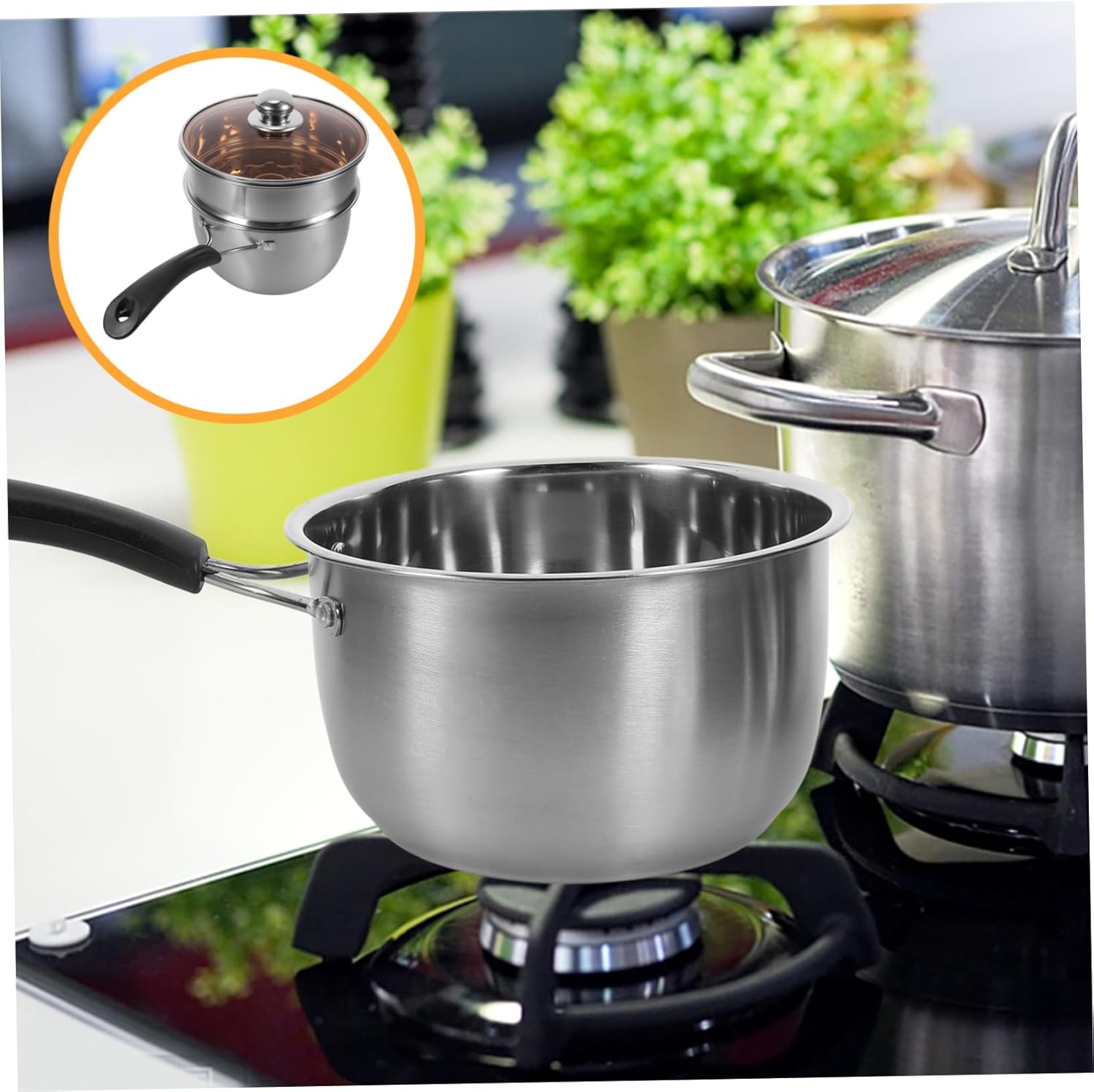 KICHOUSE Small Saucepan Lid Steaming Pot Cooking Saucepan Steam Pot Kit for Even Heat Cooking