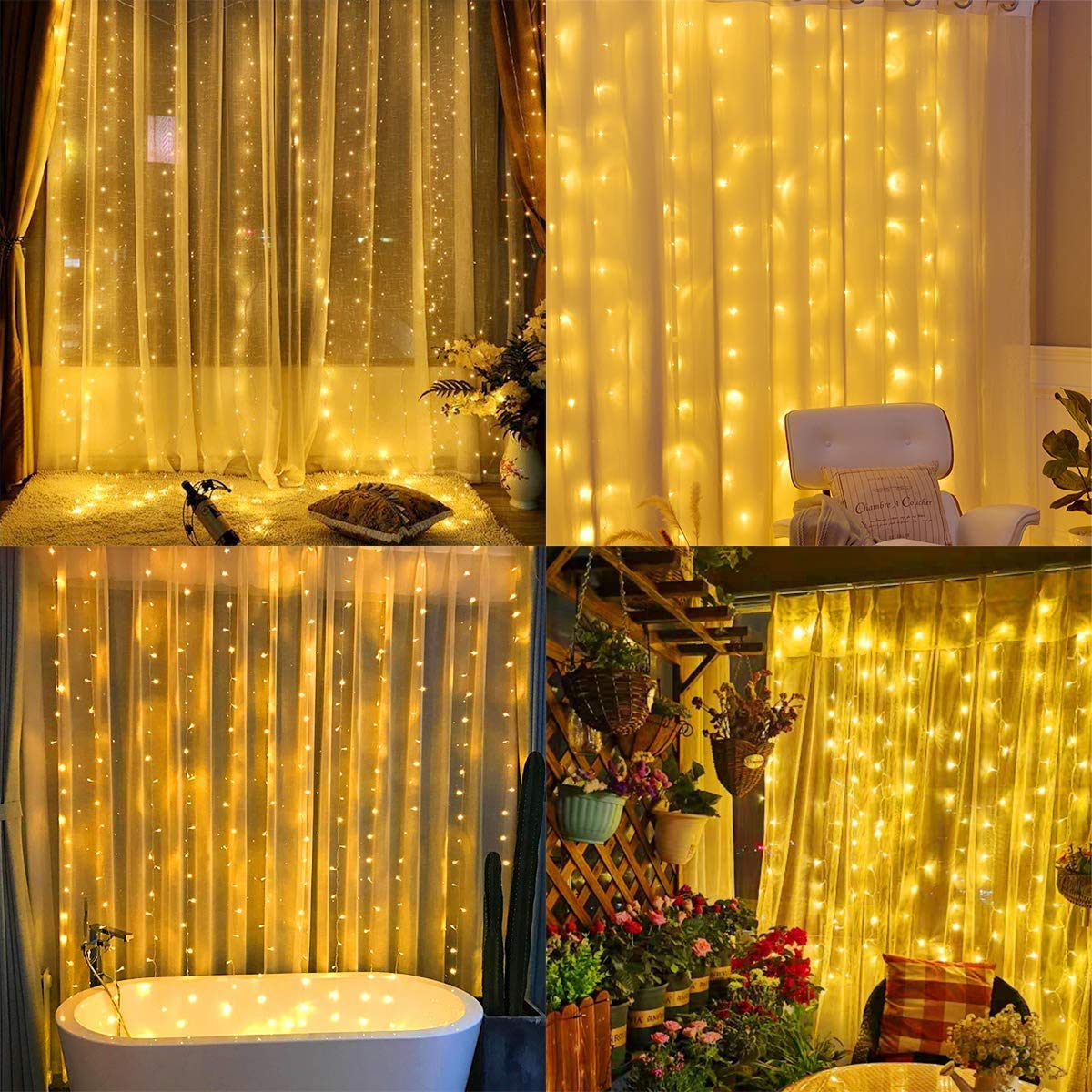 SUNNOW Cortina de Luces, 300 LED 300 * 300cm 8 Modos Cadena de Luces con Remoto,Alimentadas .por USB,Resistente al Agua,Guirnaldas Luminosas para Fiestas,Navidad,Bodas,Ventanas,Interior,Exterior.