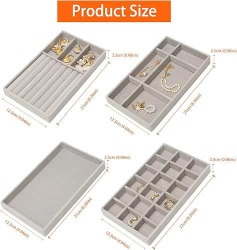 Miniatura 2 de Bandeja organizadora de joyas de terciopelo, 8 unidades, bandejas apilables para joyas, soporte de almacenamiento, inserto de cajón, bandeja de