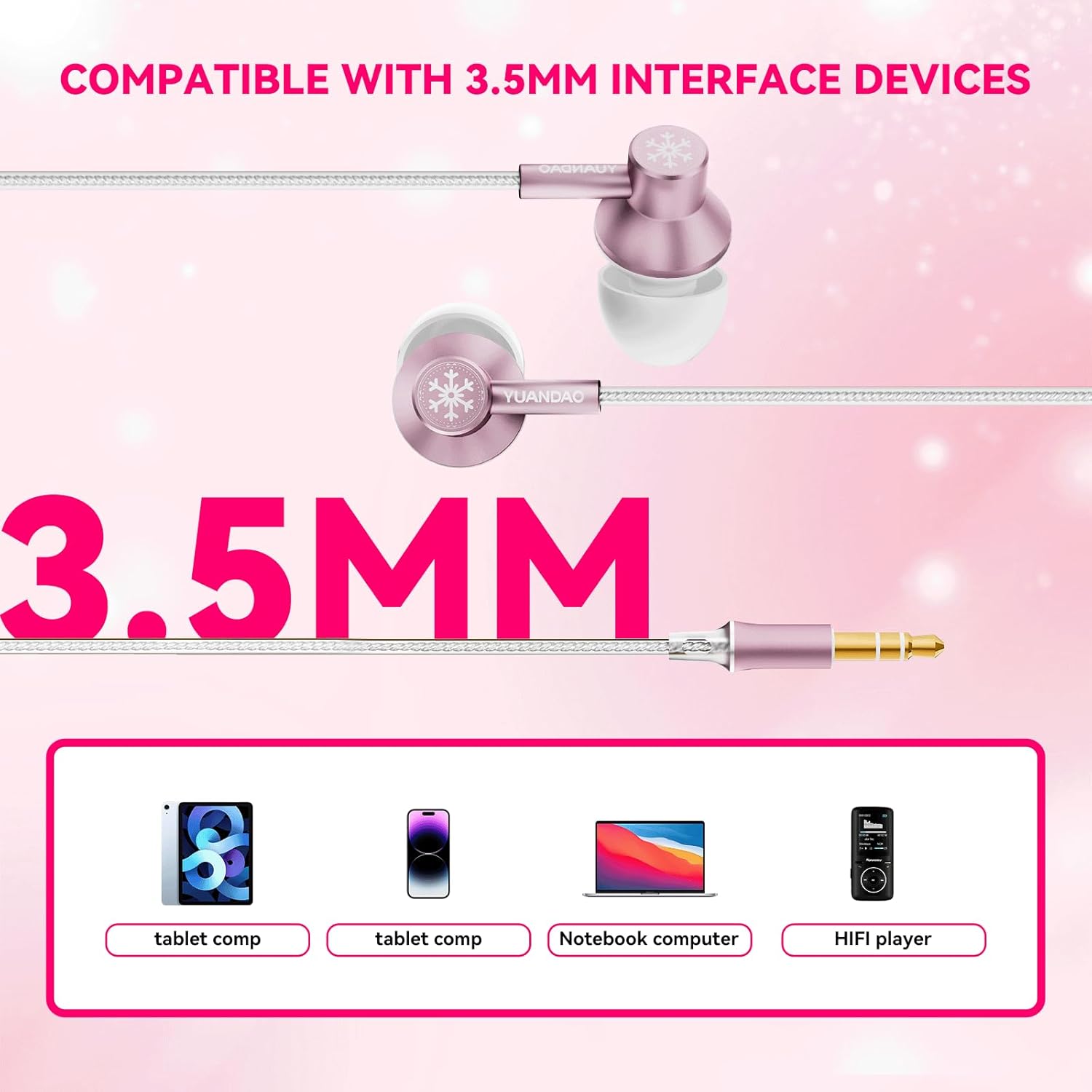 NICEHCK StringSnow Wired Earbuds, 10mm Dynamic Driver PEEK PU LCP Diaphragm HiFi in-Ear Headphones for iPad, Laptop, MP3, Android Fits All 3.5mm Jack Device (Pink 3.5mm No Mic)