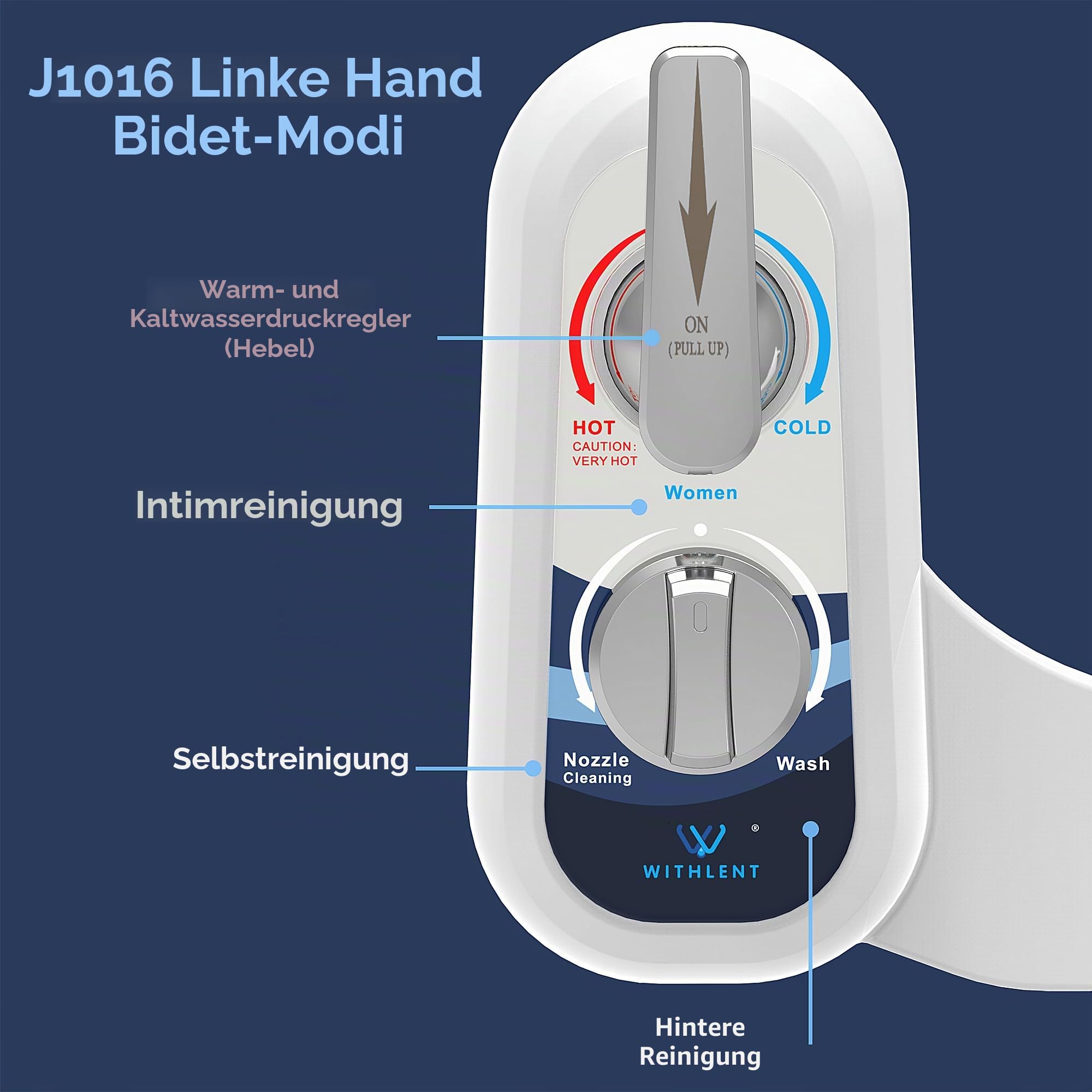 Bidet Aufsatz für Toilette Links, Cold/Heiß Water Bidet Dusch-WC, selbstreinigend, zwei Düsen (Front- und Rückseite), linksseitig, nicht elektrischer Warmwasser