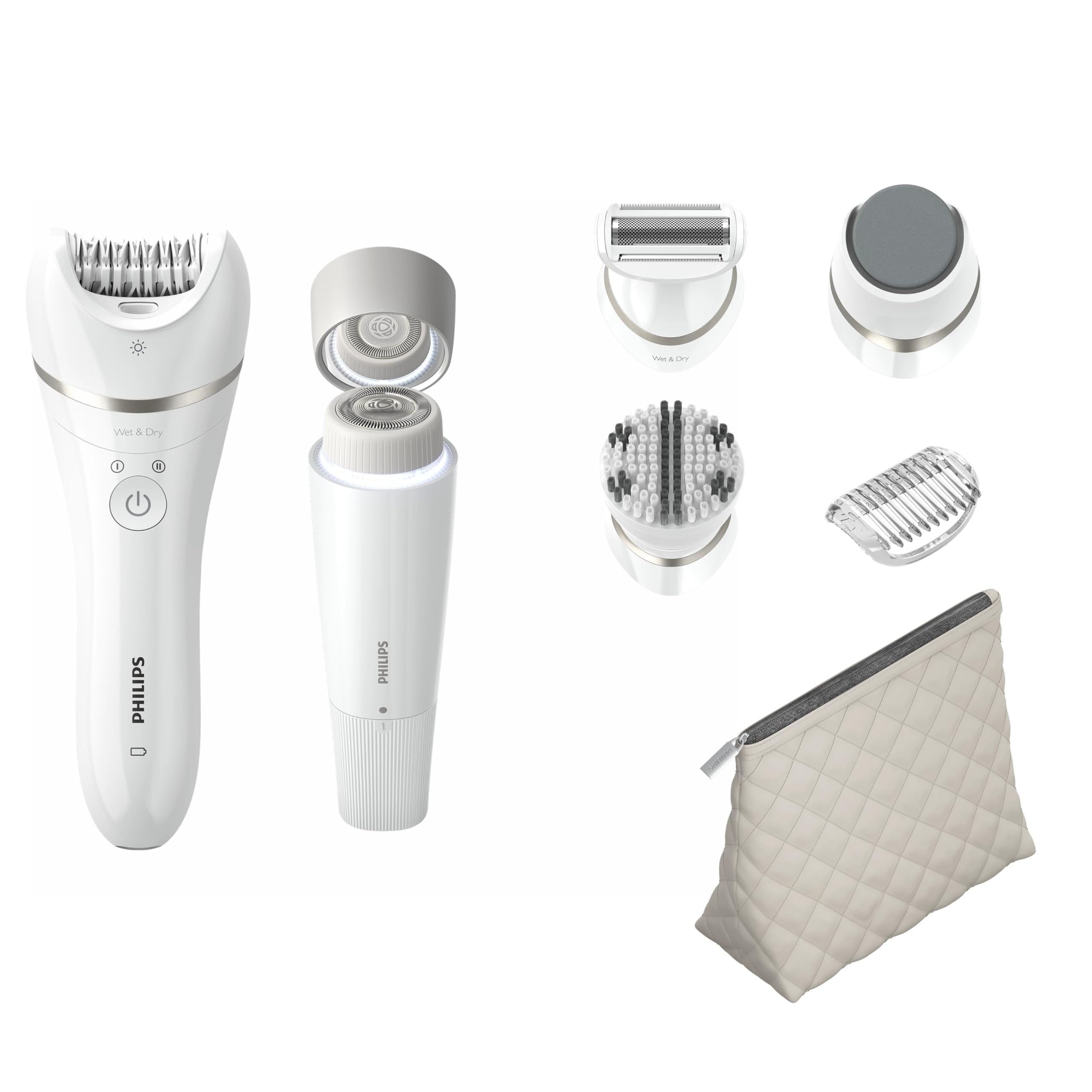 Philips Beauty Set 9000 Series - All-in-One Body Face and Foot Set, Electric Cordless Hair Remover, Use on Wet or Dry Skin, 6 Accessories, BRE770/92