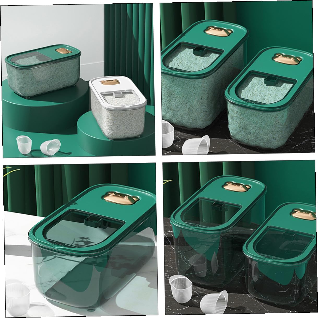 Airtight 10lb Rice Storage Bucket Green Thickened Grain Sealed Moisture-proof Container for Home Kitchen Pantry Food Storage