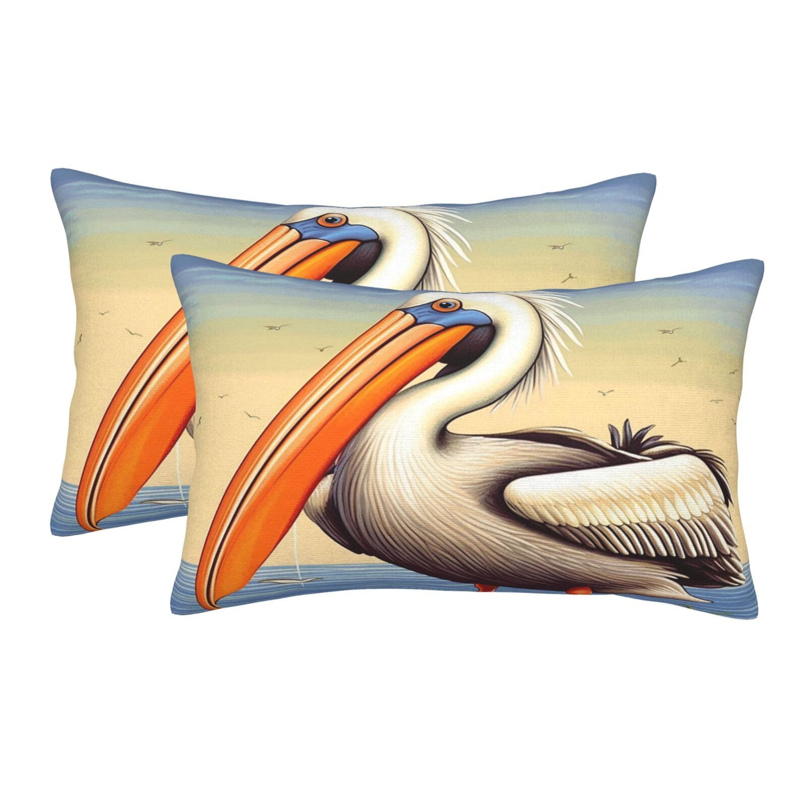2 Pack Standard Size Pillow Cases for Hair and Skin Soft Breathable Pillow Case Covers with Hidden Zipper Pelican Birds Pillowcase 14"x20" Pillow Cover for Sleeping Gift