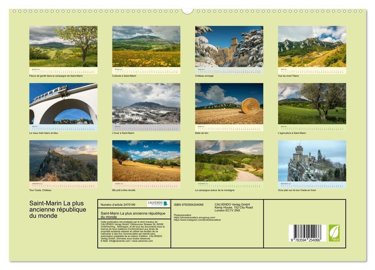 Saint-Marin La plus ancienne république du monde (Calendrier mural haut de gamme 2027 DIN A2 vertical), CALVENDO calendrier mensuel: Vues de l'image la plus emblématique de ce pays, le mont Titano