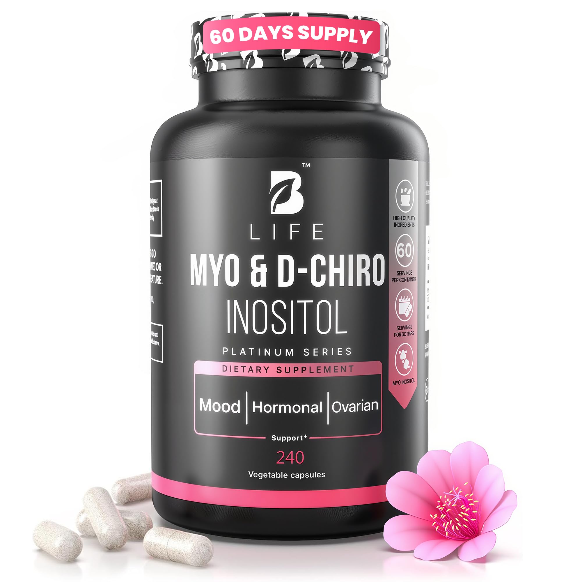 Myo-Inositol & D-Chiro Inositol 40:1 for Women | I Inositol Supplement for Women | Hormone Balance, Fertility & Cycle | Vitamin B8, Insulin & Flo Ovarian Support | 240 Caps