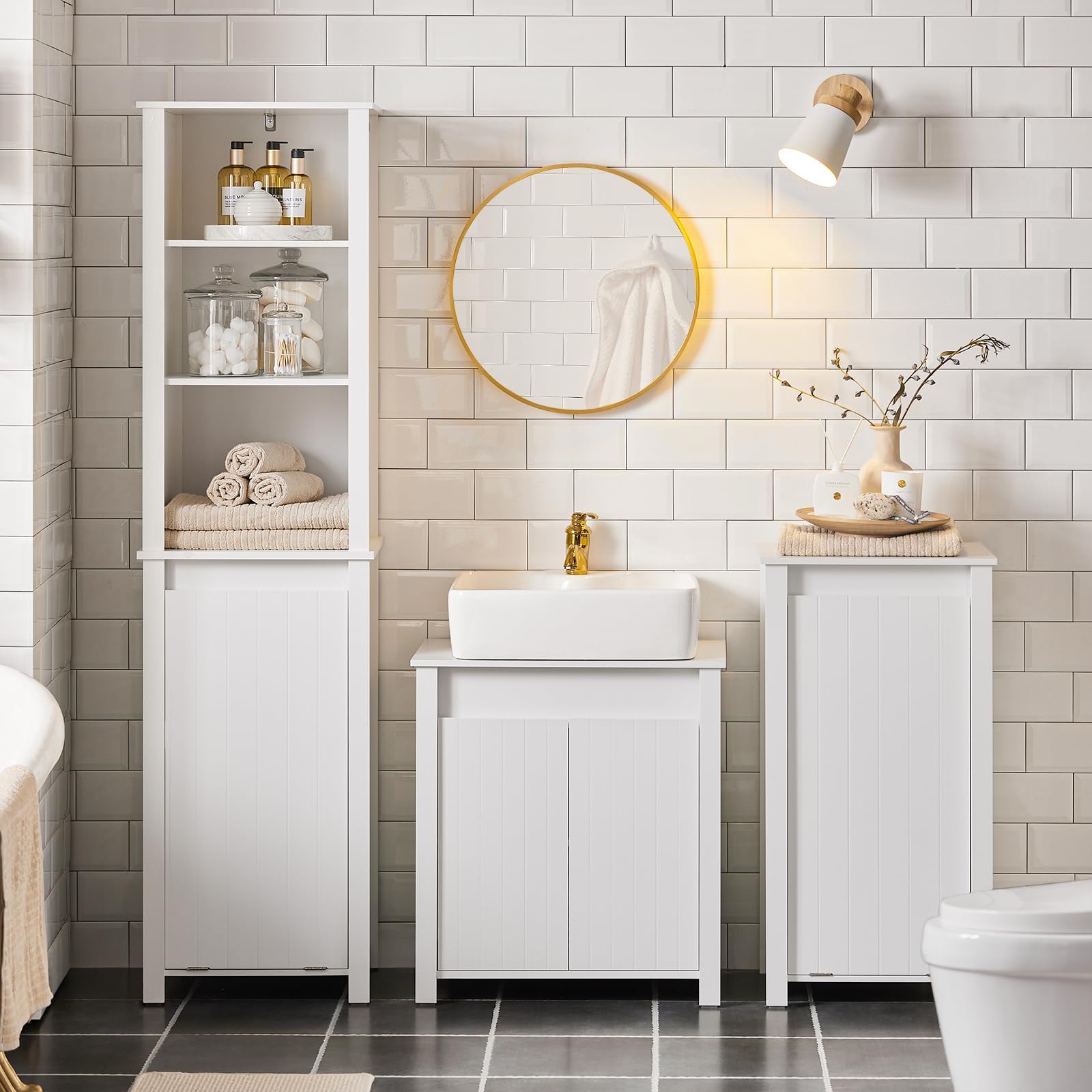 SoBuy Mueble Ropa Sucia baño con Saco abatible – Armario con Asas de Transporte y Almacenamiento – Mueble de baño Resistente a la Humedad para Espacios pequeños, Blanco 45x85,5x35cm BZR100-W