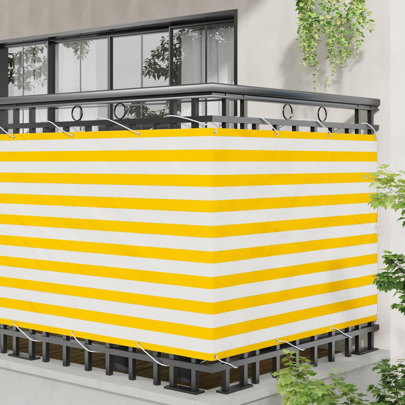 Osłona balkonowa żółto-biała 110 x 700 cm poliester