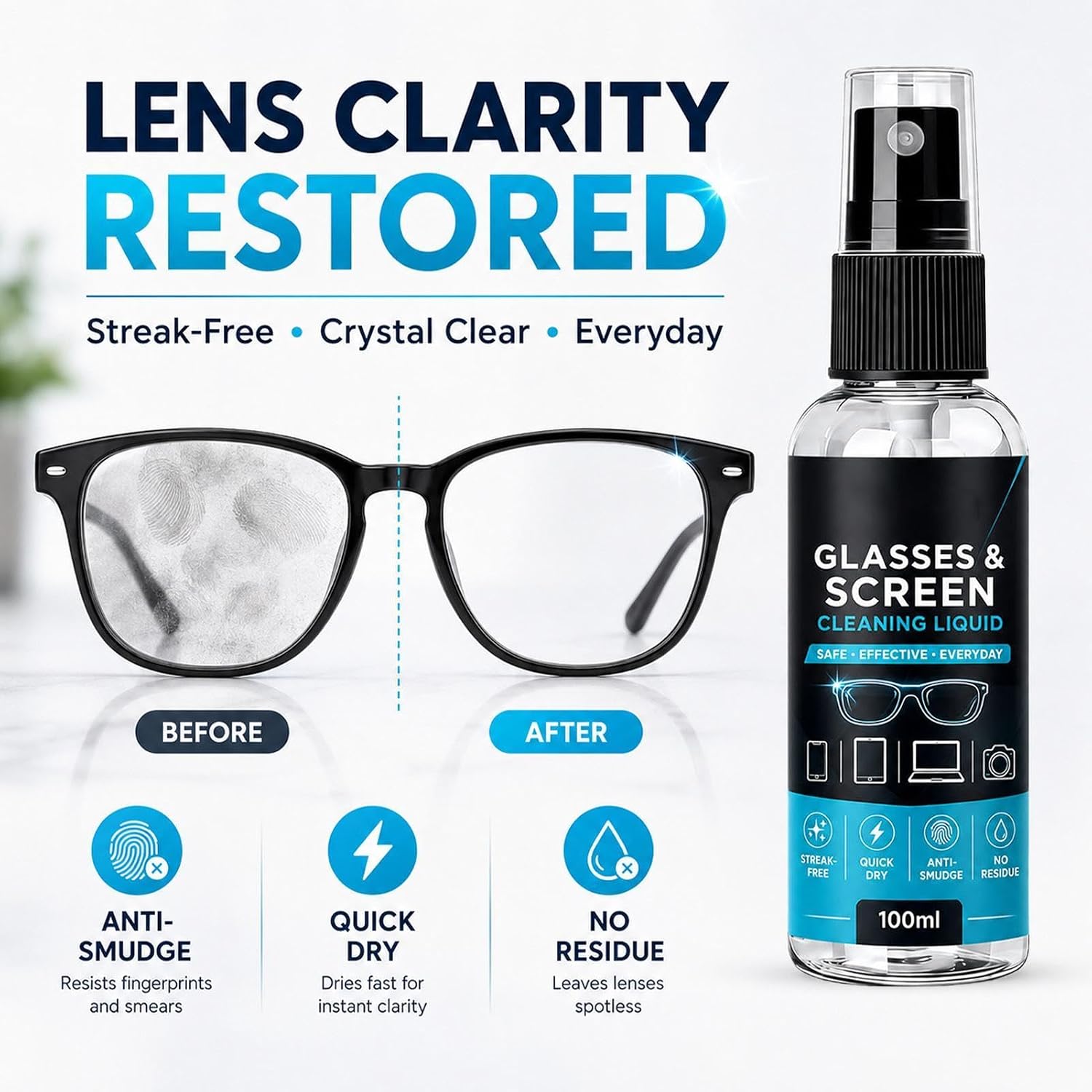 LCD Screen Cleaner 100ml Mobile Phone Glasses Electronic Cleaning Liquid | Cleaning Screen for Office Home Travel Monitor Laptop Phone Tablets Computer