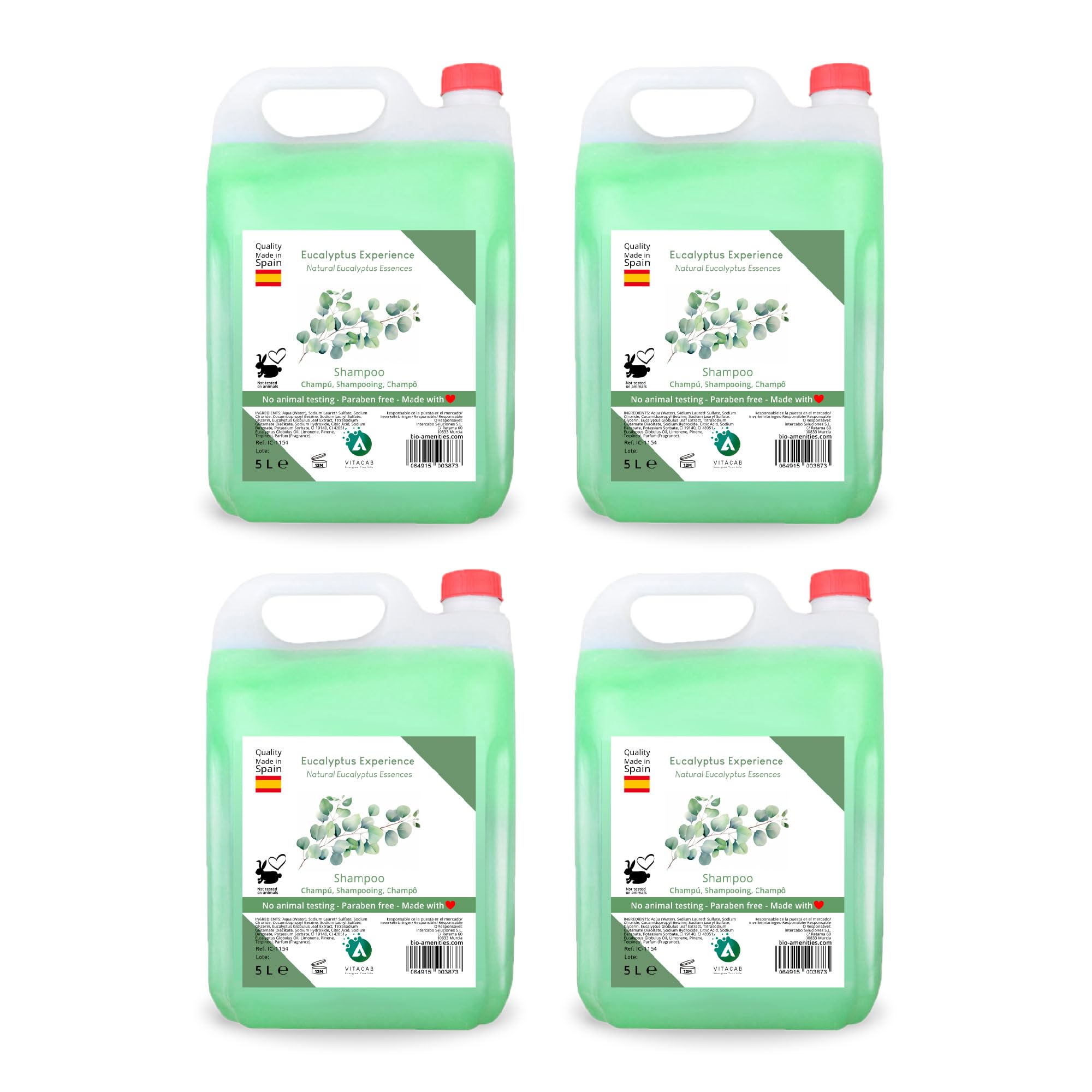 Packung mit 4 Kanister Eukalyptus Shampoo - 5 Liter - Eukalyptus-Duft - Ideal für Seifenspender - Nachfüllpack - Geeignet für alle Haartypen
