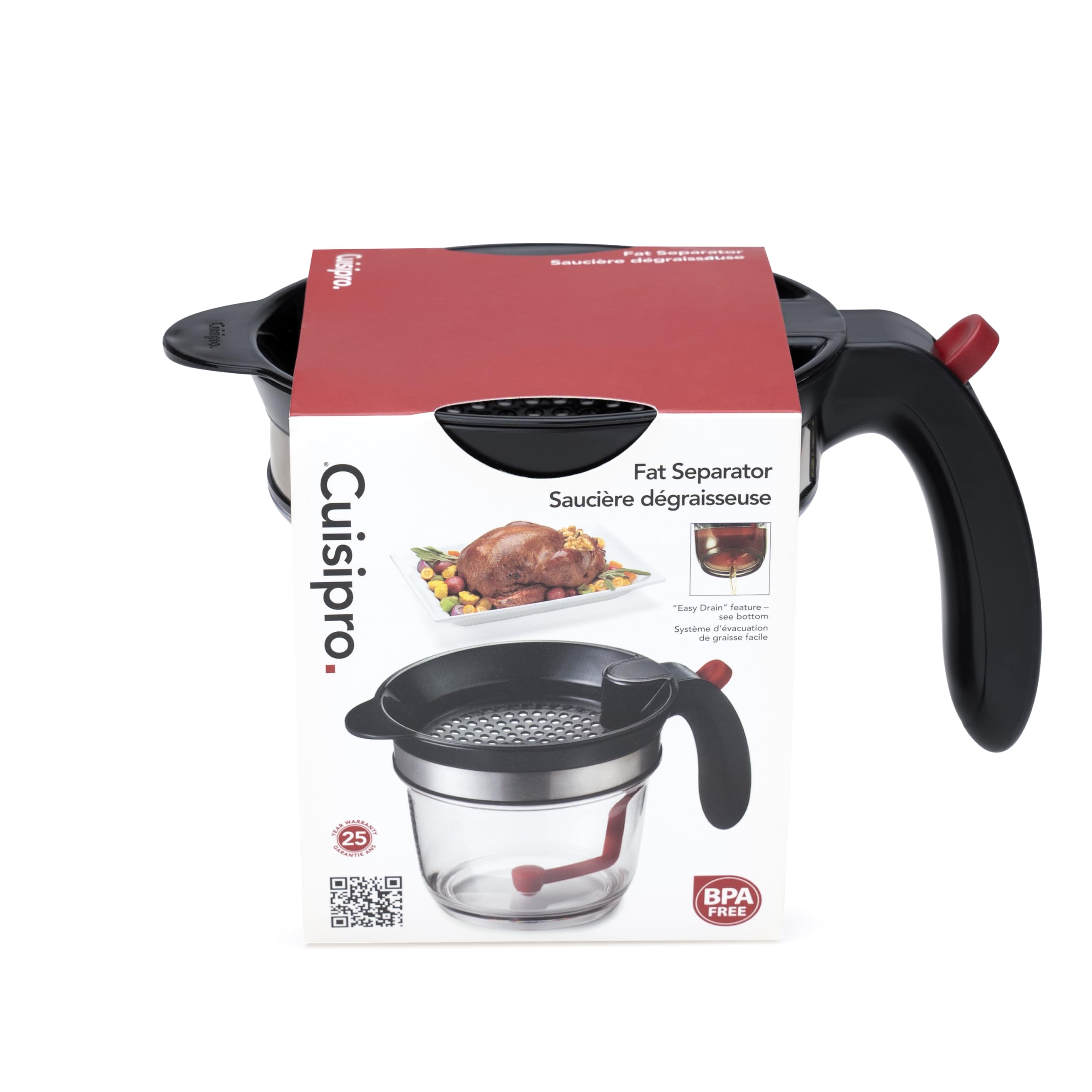 Curver Cuisipro 747301 Séparateur à Graisse Acier Inoxydable Noir/Rouge/Transparent 28 x 28 x 18 cm