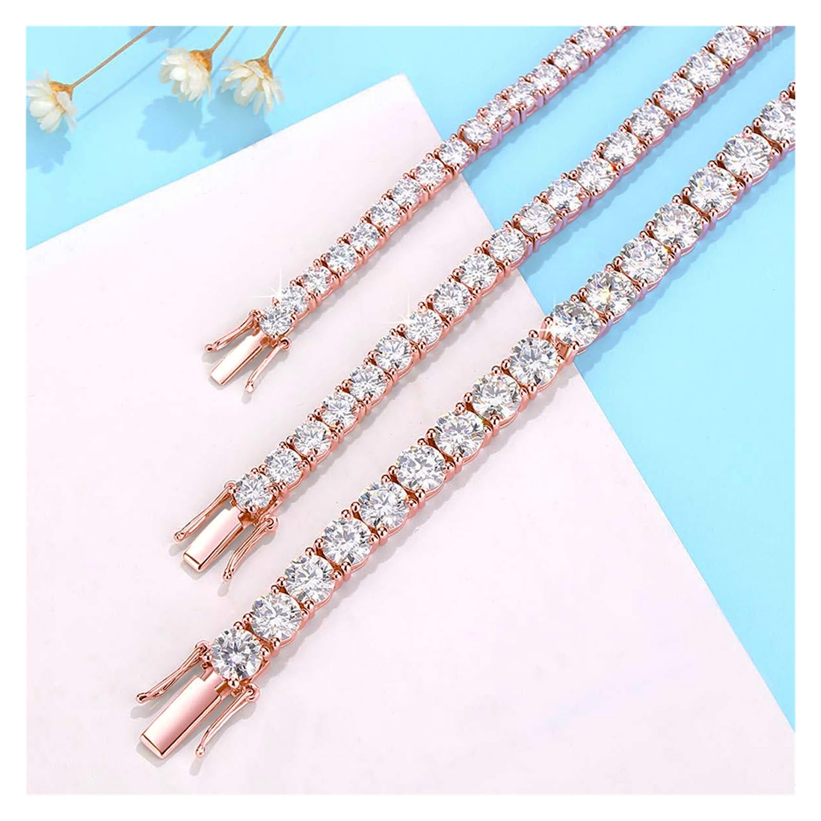 LYGBAOFUL Armband Echt vergoldetes Roségold-Moissanit-Diamant-Tennisarmband für Damen, Silber 925, Hochzeitsaccessoires, edler Schmuck (Gelbgold, 22 cm, 3,0 mm, 0,1 Karat)