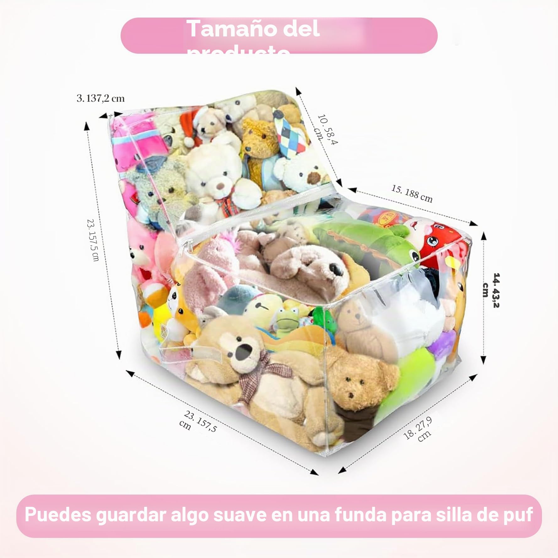 Reofrey Bolsa de almacenamiento de juguetes suaves 2 en 1 estilo sofá, organización de juguetes, almacenamiento de animales de peluche de PVC con cremalleras, funda transparente rellenable para silla