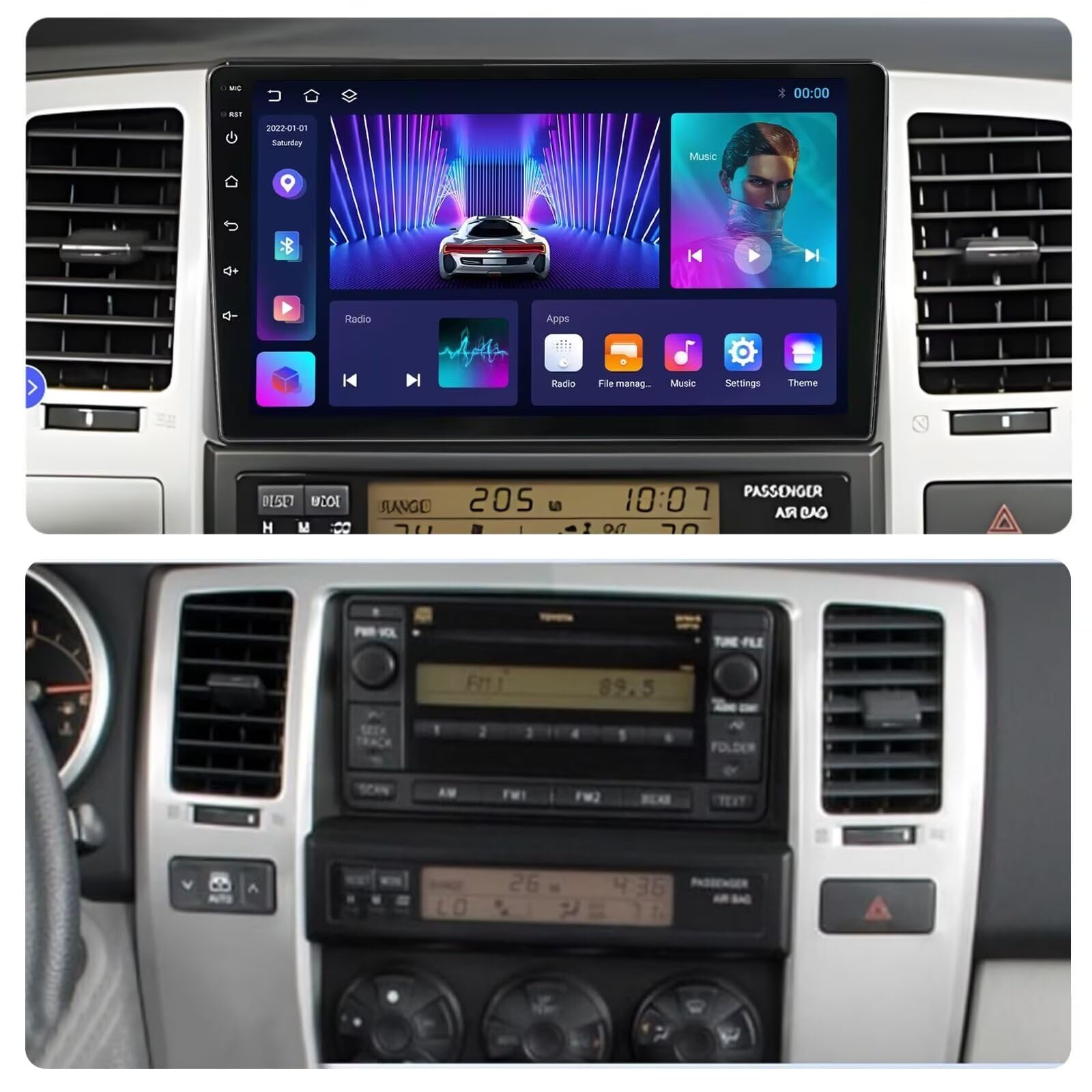 MekedeTech Android Touch Screen for Toyota 4Runner Radio Upgrade 2003 2004 2005 2006 2007 2008 2009 Head Unit Replacement,9 inch Stereo Navigation with Wireless CarPlay/Android Auto/FM,4 core 2+32G