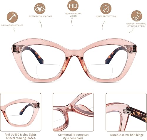Miniatura 4 de Lentes de lectura bifocales para mujer diseño de ojo de gato marco de gran tamaño bloqueo de luz azul lentes elegantes Oprah paquete de 2