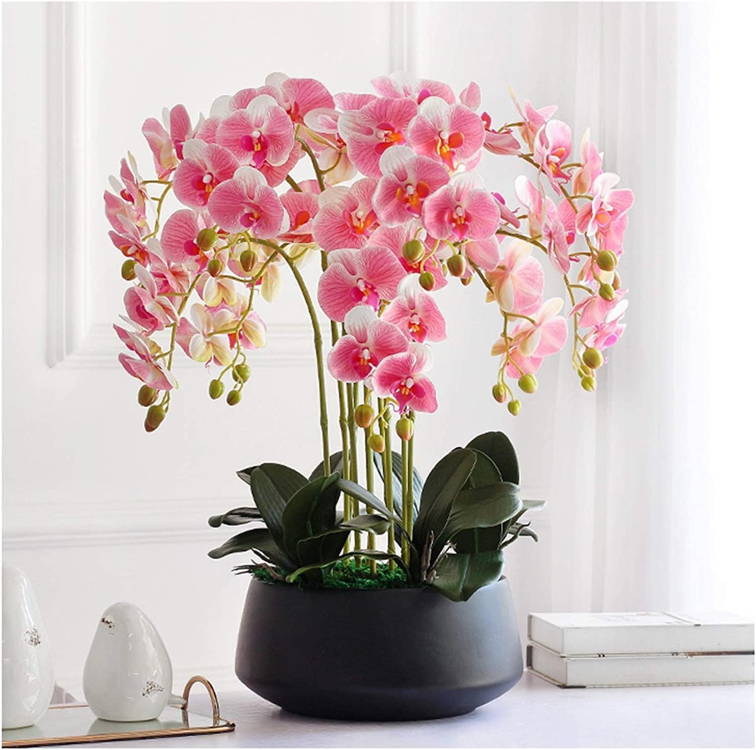 DFGHNBVC Artificial Orchid Artificial Orchid With Porcelain Planter Artificial Phalaenopsis Flowers 10 Artificial Faux Orchids 65Cm Artificial Flower Very Natural.Pink A