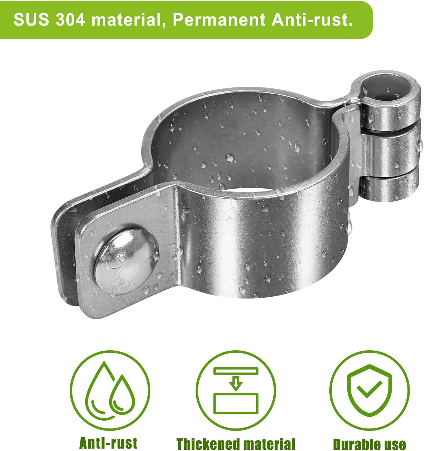 304 Stainless Steel Thick Gate Hinges, Heavy Duty Chain Link Fence Parts, 2Pack Chain Link Fence Gate Frame Hinge for 2-3/8'' Outer Diameter Post/Pipe, Female Gate Hinge with 5/8''