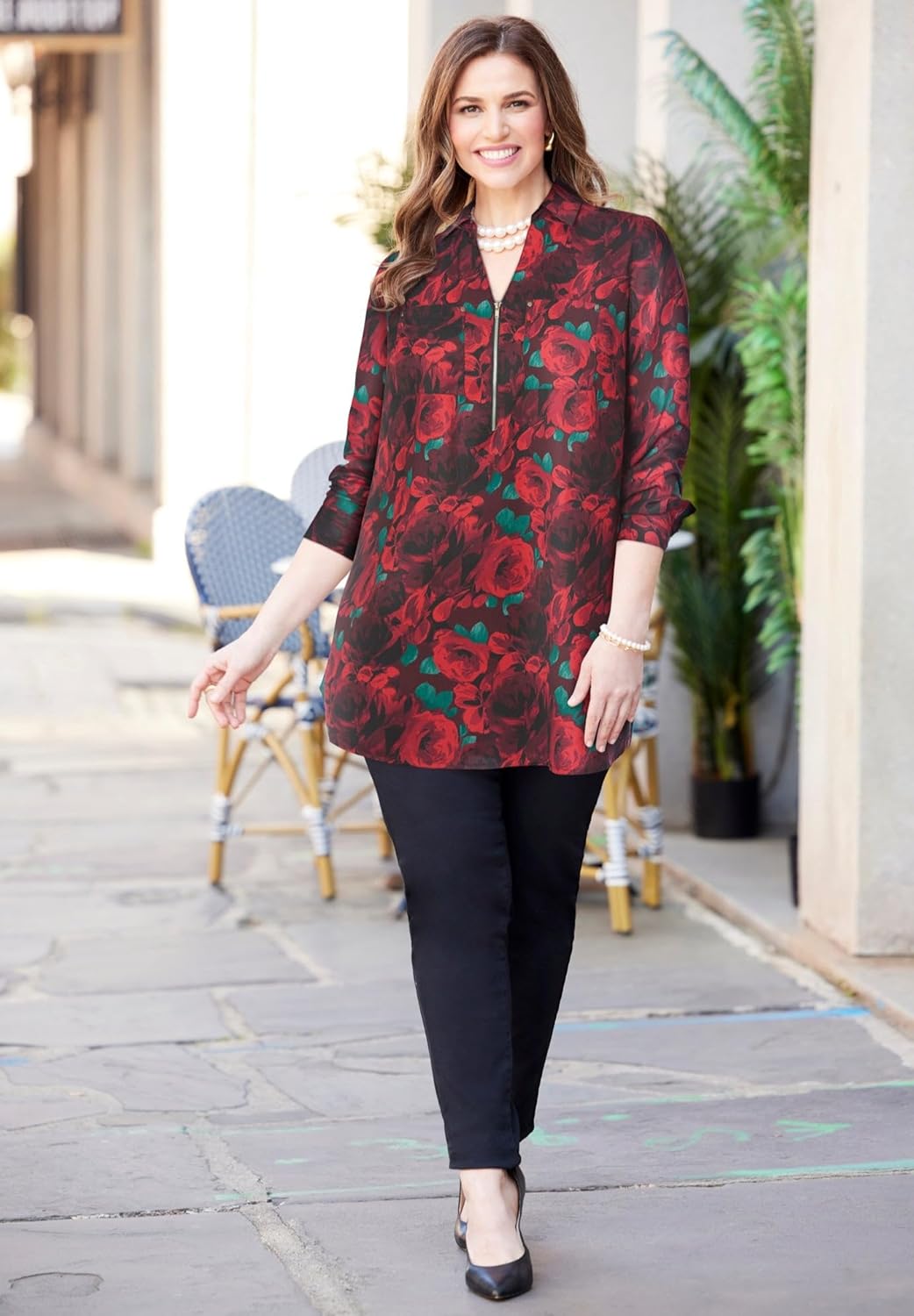 Women's Plus Size Petite Breezeway Half-Zip Tunic