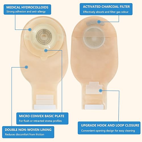 Miniatura 2 de 10 bolsas de colostomía, bolsas de ostomía convexas de una pieza, bolsas drenables con hebilla de cinturón, cortadas para ajustar, máximo 1.772 in