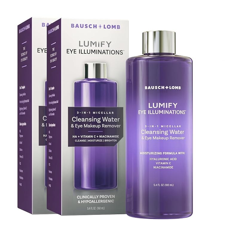 LUMIFY Água Micelar de Limpeza e Removedor de Maquiagem para os Olhos com Ácido Hialurônico, Vitamina C e Niacinamida, 160 mL, Pacote com 2