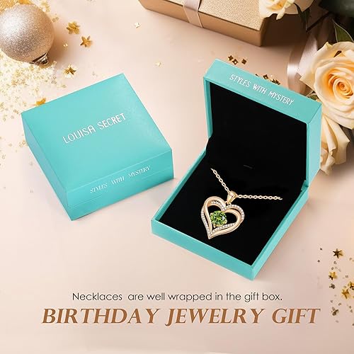 Miniatura 4 de LOUISA SECRET Love Heart Birthstone Necklaces for Women, Birthday Gift for Girlfriend, Anniversary Jewelry Gift for Wife Her, 925 Sterling Silver
