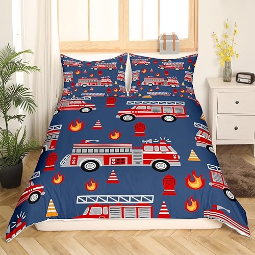 Miniatura 2 de Juego de funda de edredón de dibujos animados para niños, niñas, adolescentes, decoración de habitación de bomberos, juego de funda de edredón de