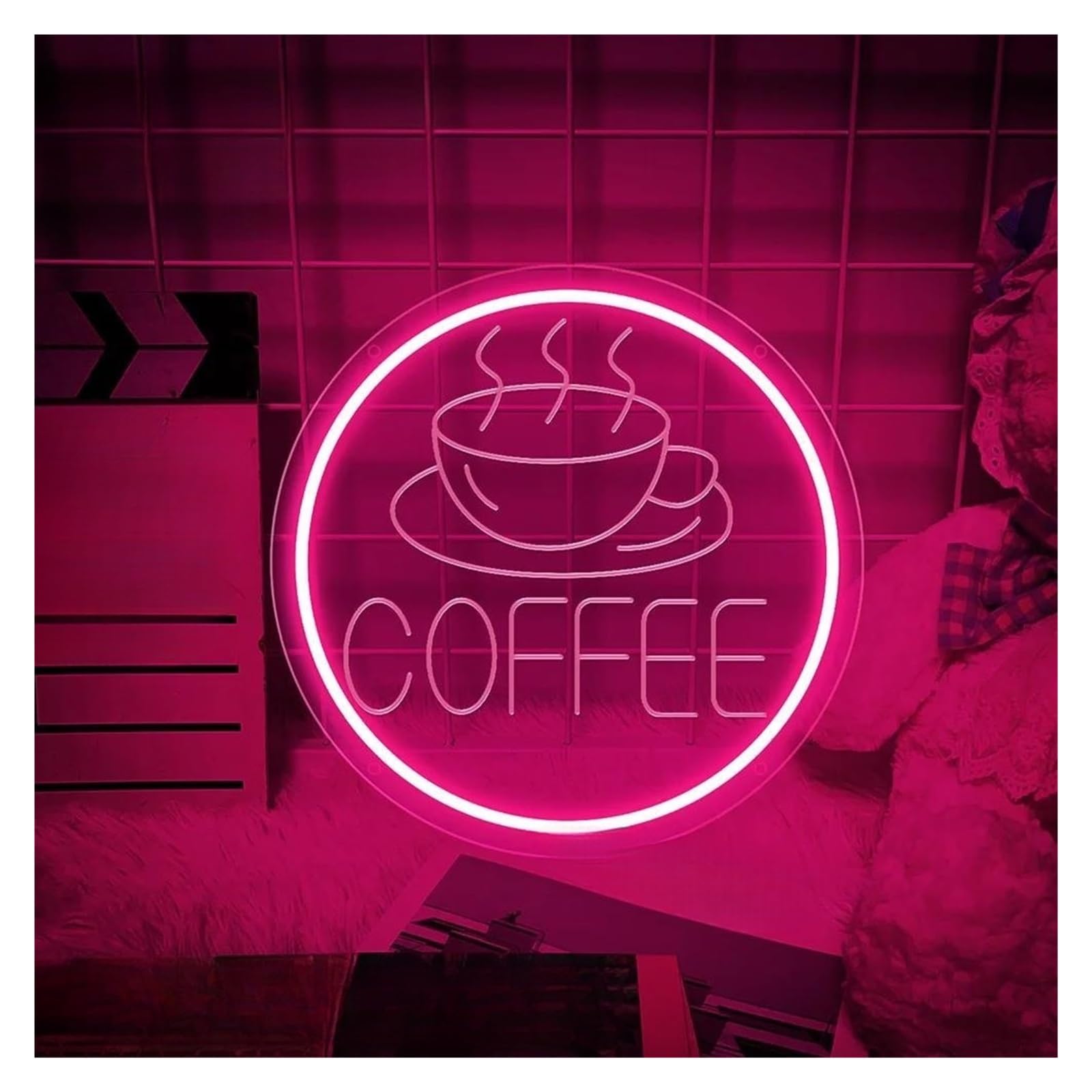 SHOUXI Sign Lamp Coffee Neon Sign Light Dimmable USB Powered for Bar Cafe Restaurant Party Art Wall Decor Window Hanging Night Lamp 35cmx35cm(B)