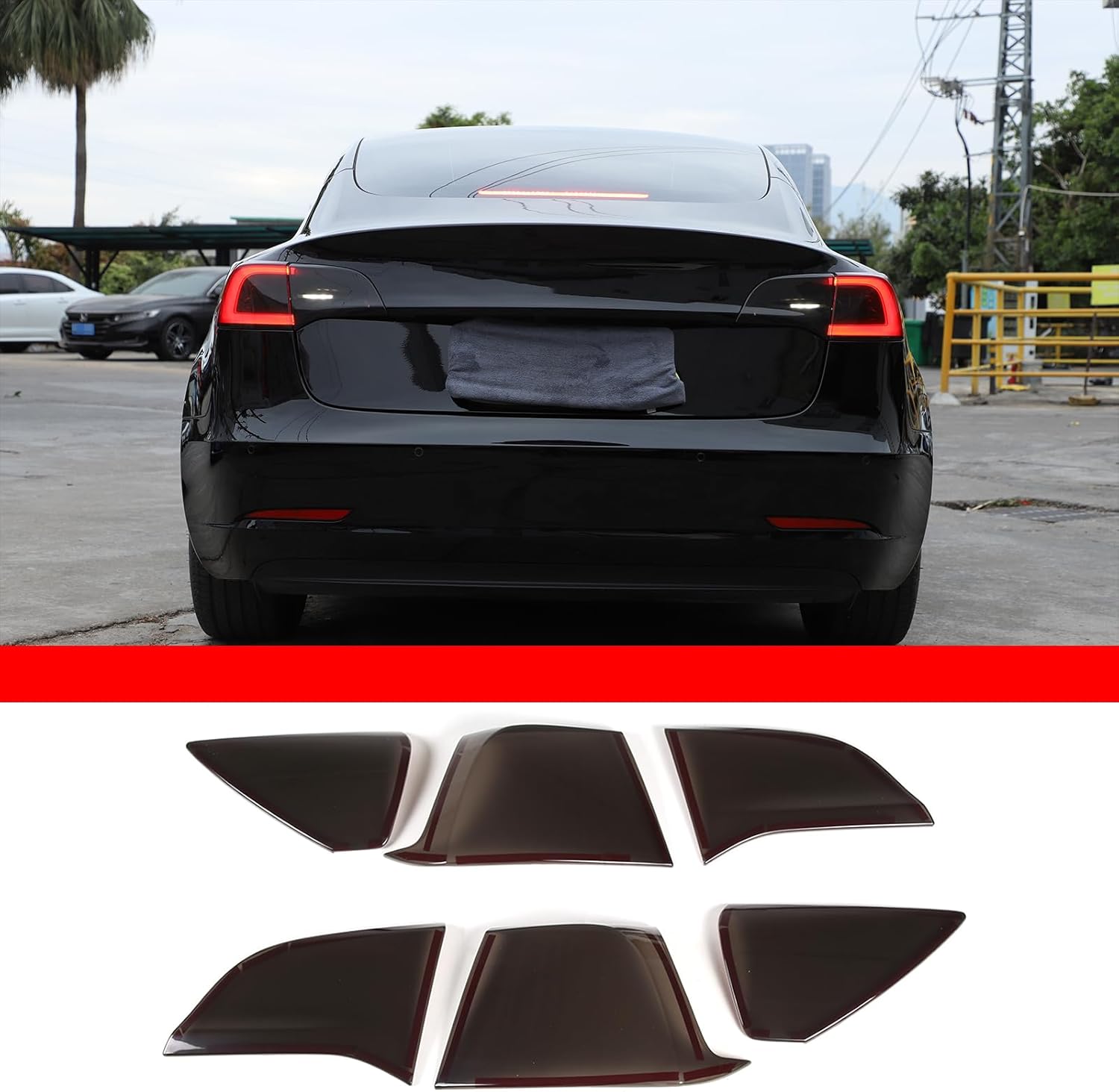 Car Tail Light Cover Compatible with 2016-2022 Tesla Model 3/2016-2022 Tesla Model Y, Smoked Rear Tail Light Trim Cover ABS Rear Lamp Cover Exterior Protection Accessories, Set of 6