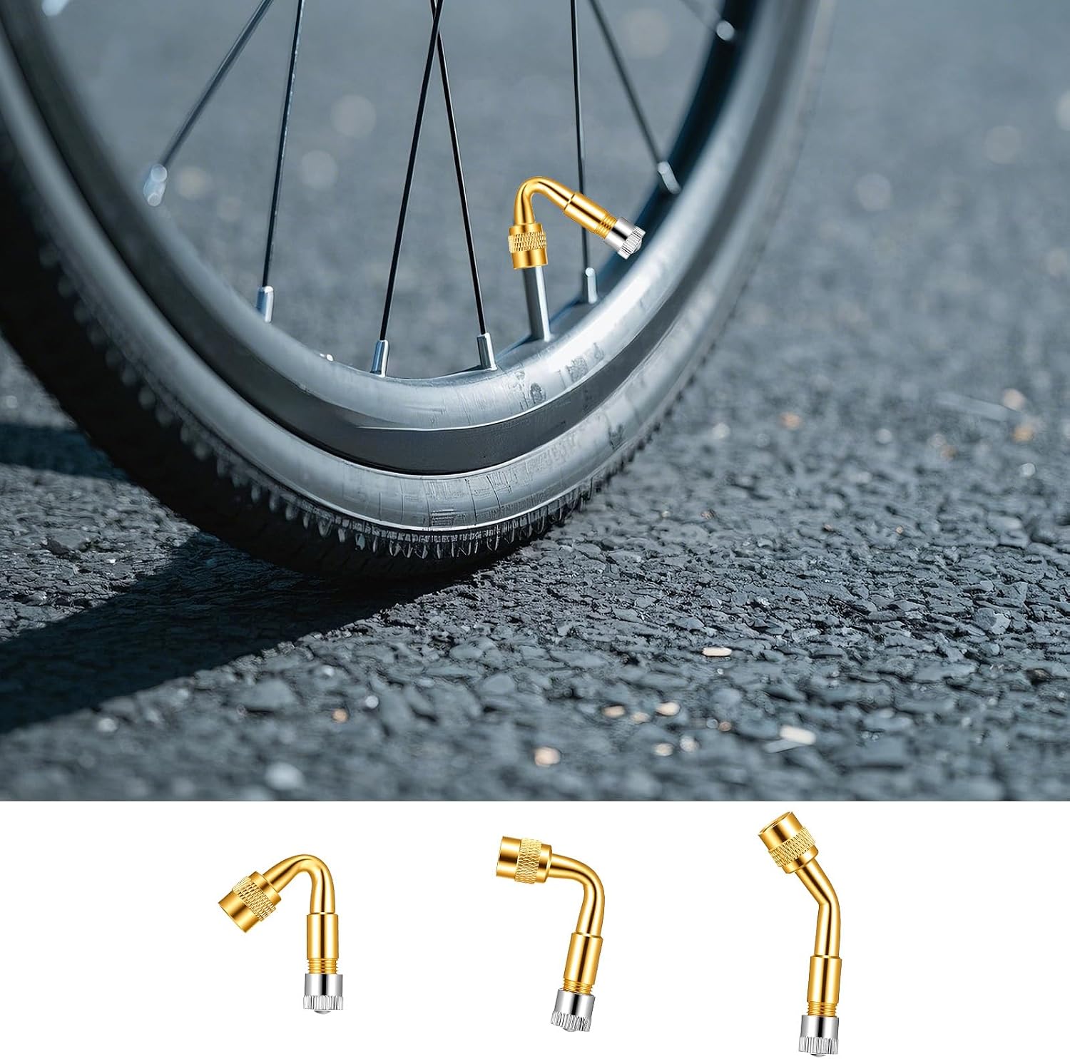 6pcs Universal Flexible Tire Valve Extension, Brass Valve Stem Extenders with 45°/90°/135° Angle 3.9in/5.9in/8.2in Tire Inflator Extension Hose Adapter for Cars Trucks Motorcycles RVs Bikes Scooters