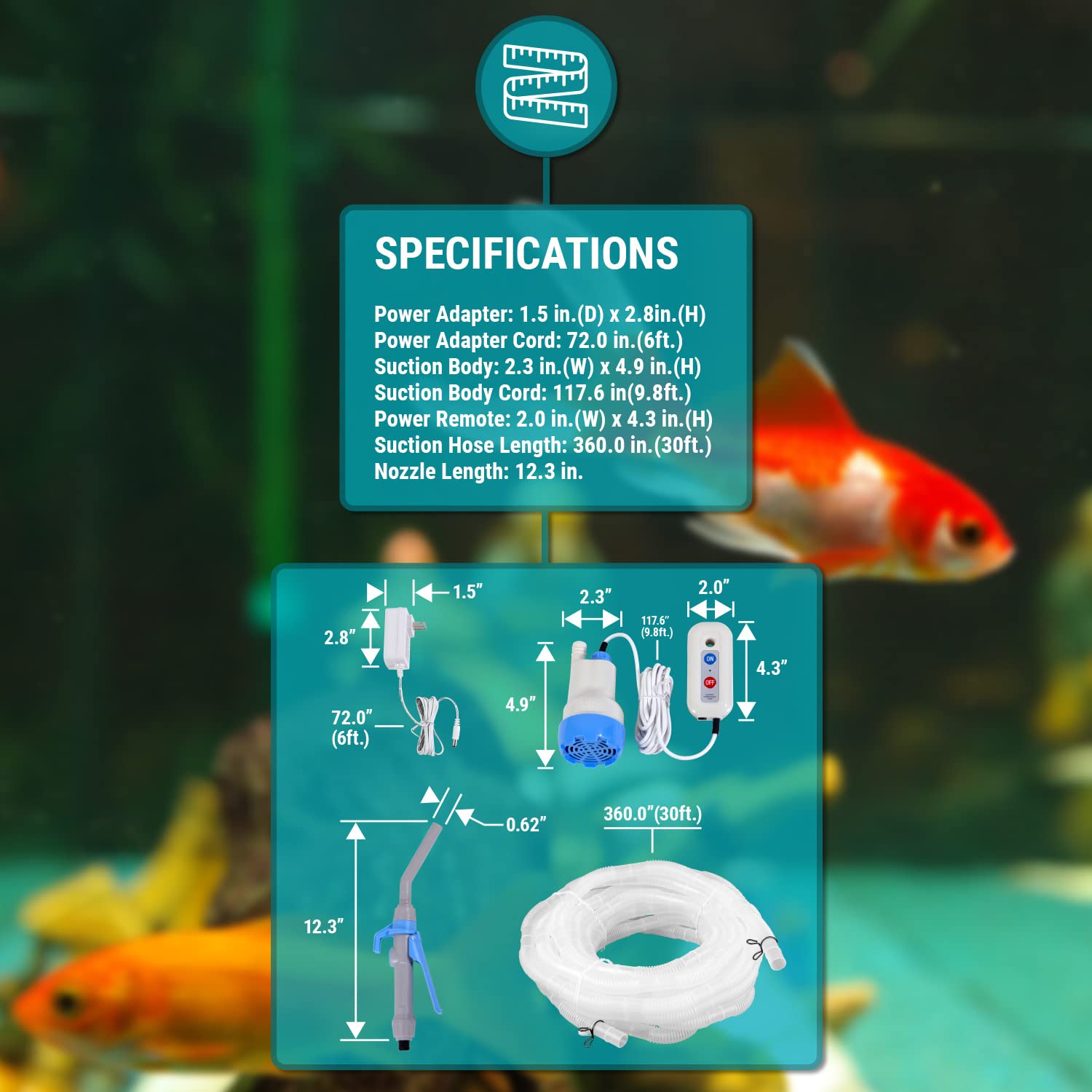 TERA PUMP - Bomba de sifón para Acuario y Estanque para Cambio de Agua, Repuesto de Agua, sin BPA, Seguro para la Vida del Acuario