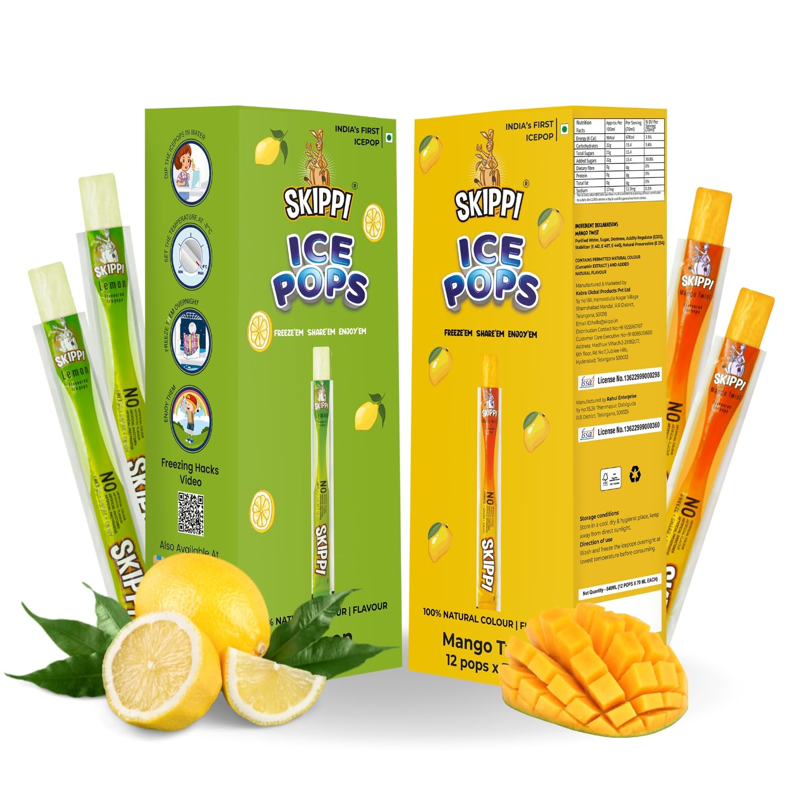 Skippi Icepops 100% Natural Freezer Pops, Juice Bars, Ice Pops - Lemon & Mango Flavors (12+12 Pops Boxes) (B09PJG96Q5) Amazon Price History, Amazon Price Tracker