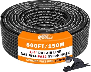 CheeMuii 500FT 1/4" DOT Air Line 1/4 Air Hose PA12 Nylon Pneumatic Tubing