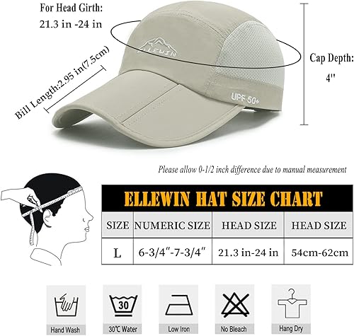 Miniatura 6 de ELLEWIN Gorra de béisbol unisex UPF 50 sin estructurar con factura larga plegable grande