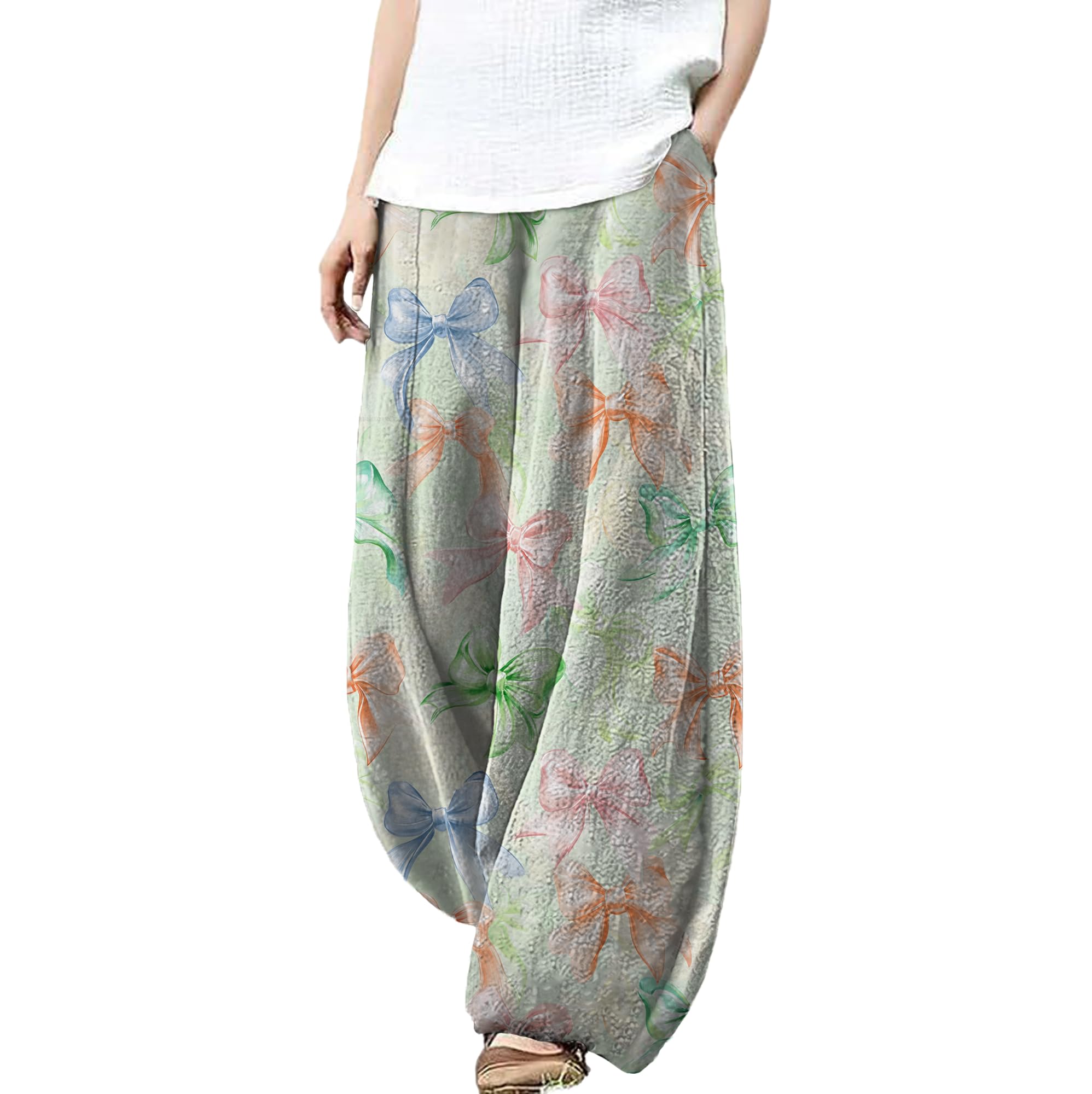 Trousers Pants for Women Wide Leg Floral Print Boho Pants Palazzo Elastic Lounge Casual Lantern Harem Pants