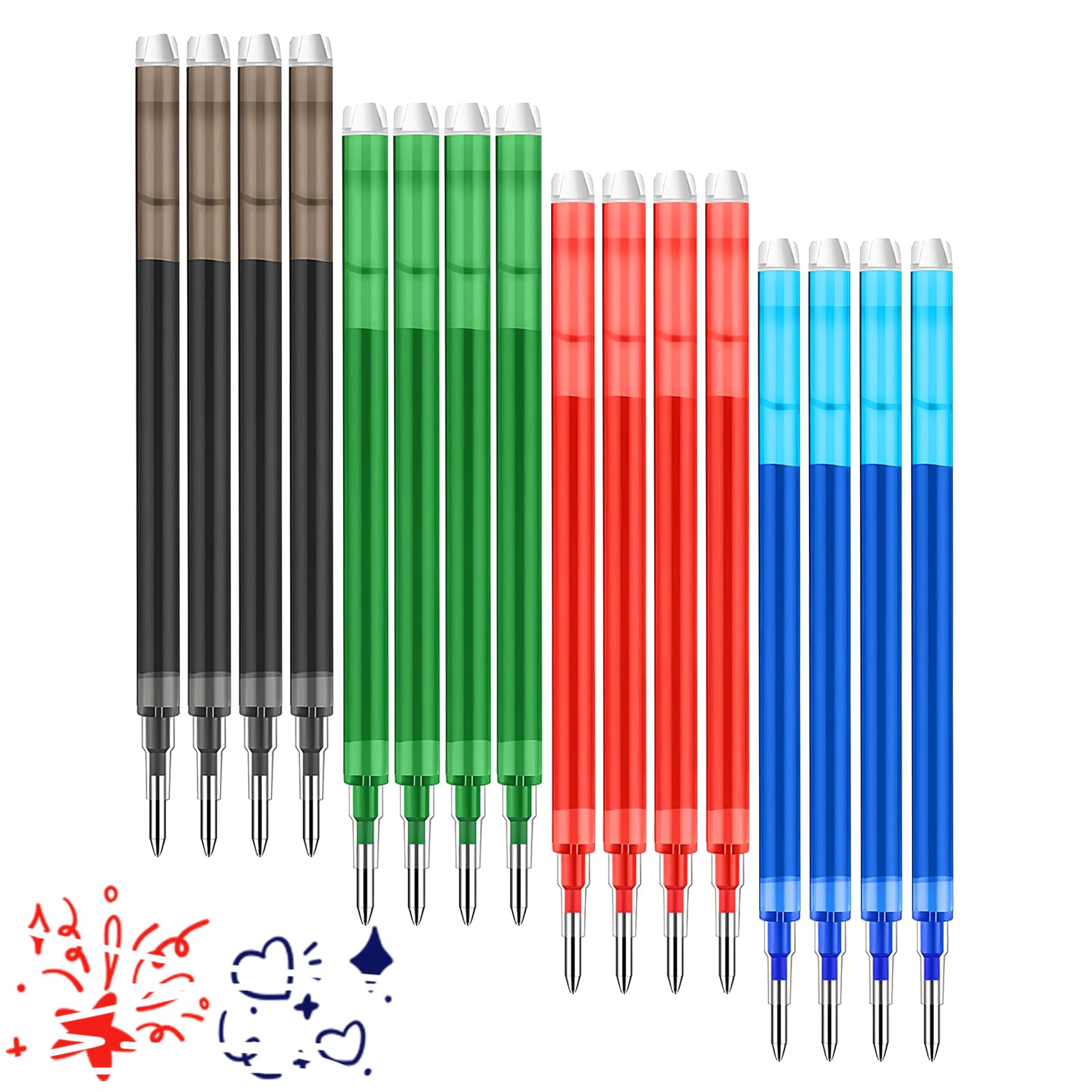 Photo 1 of 0.7 mm Erasable Gel Ink Pen Refills Compatible with Frixion Friction, Smooth Writing Multicolor Retractable Fine Point Pen Refill for School Office Home Art (4 Colors, 16)