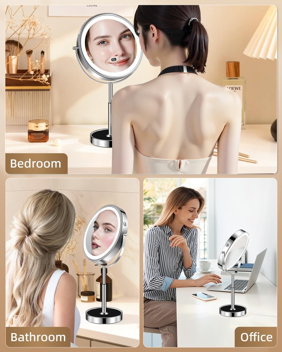 9" Lighted Makeup Mirror with Light,30X Magnifying Height Adjustable Mirror