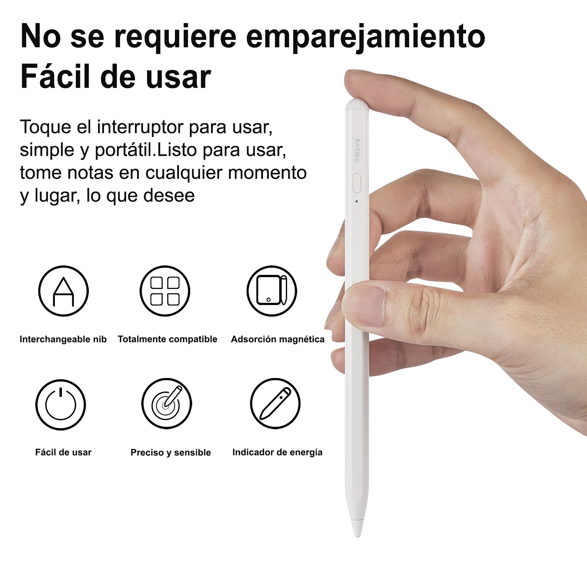 Stylus Pen, Active Stylus Pen Compatible para iOS y Android teléfonos, lápiz óptico Recargable con Pantalla táctil Dual, para Apple/Samsung Tablet, Blanco