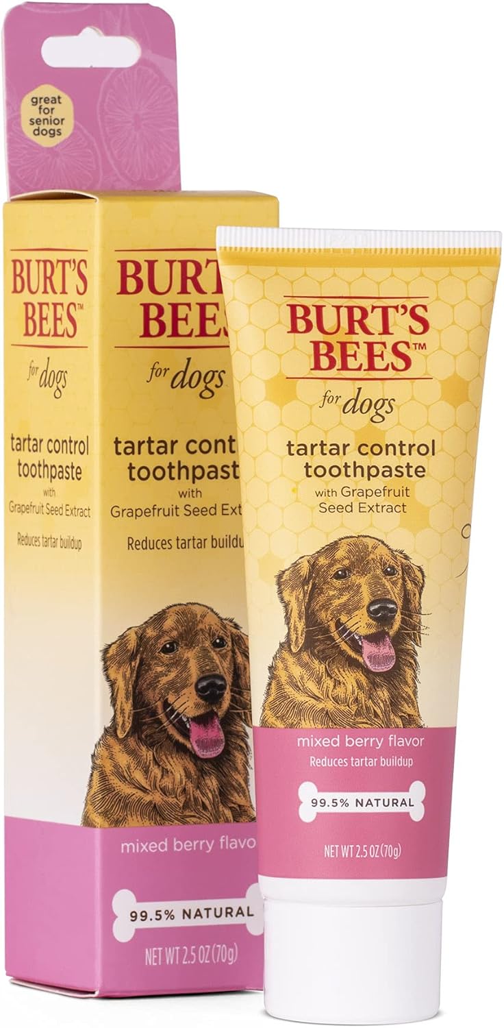 Burt's Bees for Dogs Tartar Control Toothpaste for Dogs with Grapefruit Seed Extract | 99.5% Natural Dog Toothpaste for Tartar Control in Mixed Berry Flavor | Tartar Control Dog Toothpaste, 2.5 Oz : Everything Else